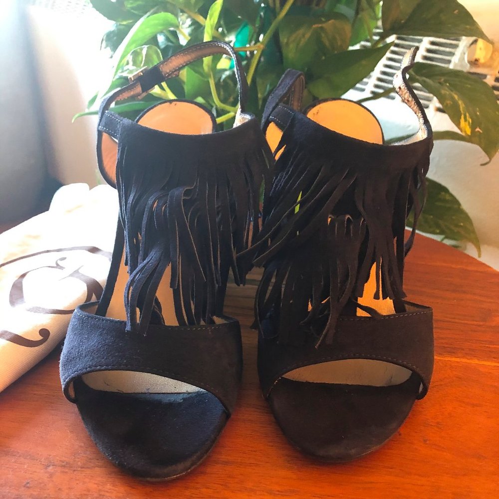 M. Gemi Suede Fringe Wedge Heels